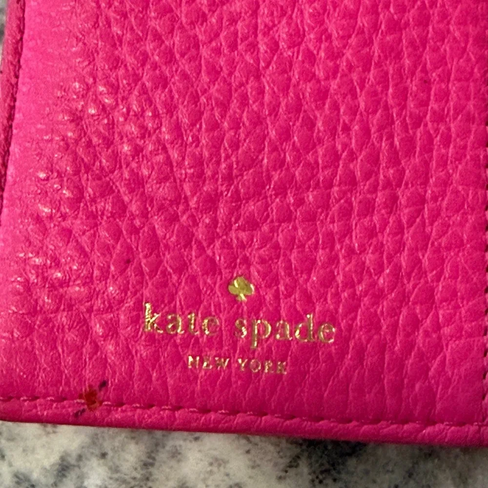 Kate Spade Pink Pebbled Leather Bifold Slim Wallet with ID Window Pink